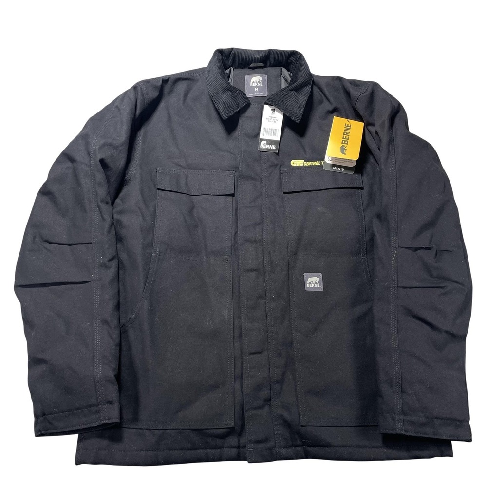 Berne Jacket Mens Medium Black Canvas Quilted Insulated Lined Workwear CH416BK